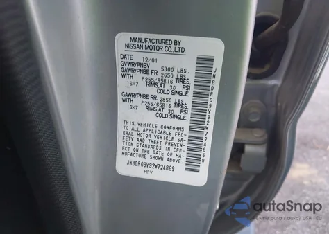 2002 Nissan Pathfinder Se из США, поврежденный, VIN JN8DR09Y92W724869